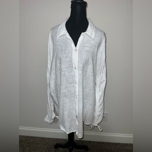 ASOS White Cotton Button Down Shirt with Drawstring Sleeves US 6
